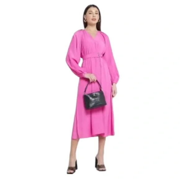 open lace back dress Jesian Bardot midi dress in bright pink | Ted Baker